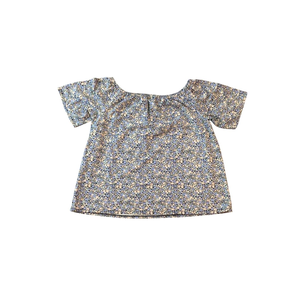 J. Jill Wearever Collection Floral Top Blue Short Sleeve Blouse Large